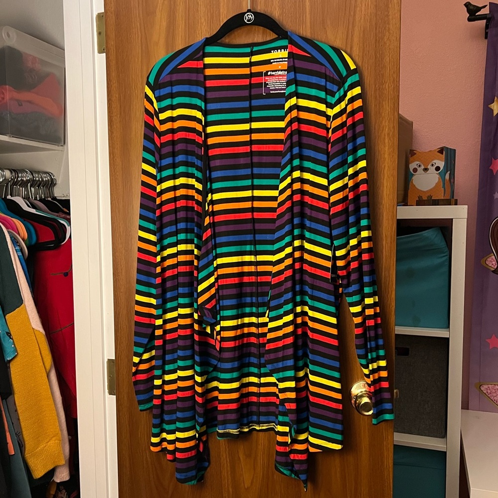 Torrid black cardigan with rainbow stripe, size 2, NWT